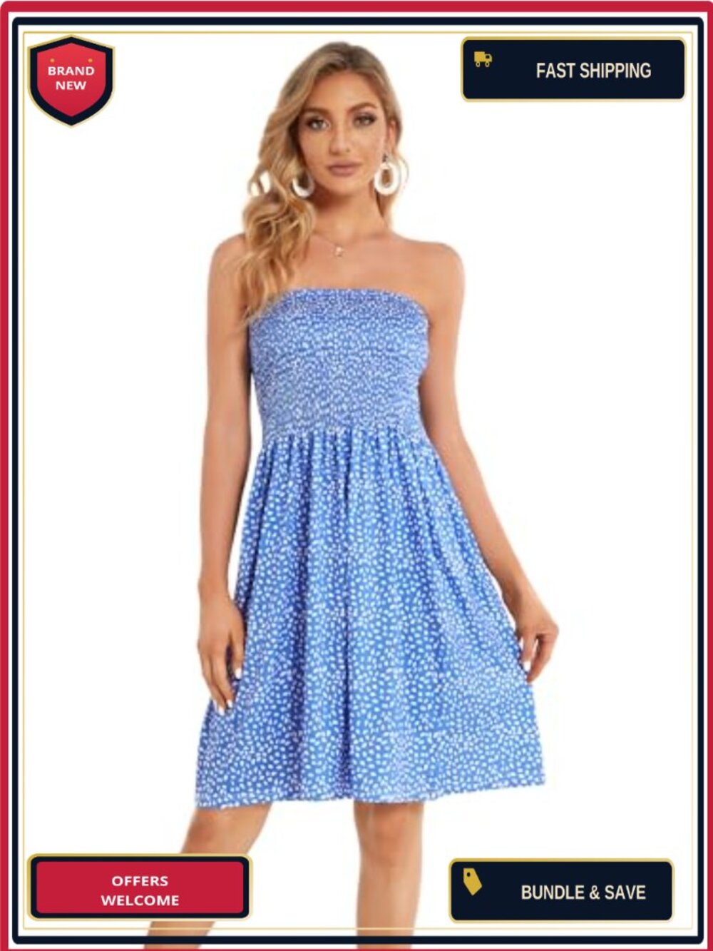 Women's Strapless Floral Sundress Beach Cover Up Casual Summer - Picture 2 of 6
